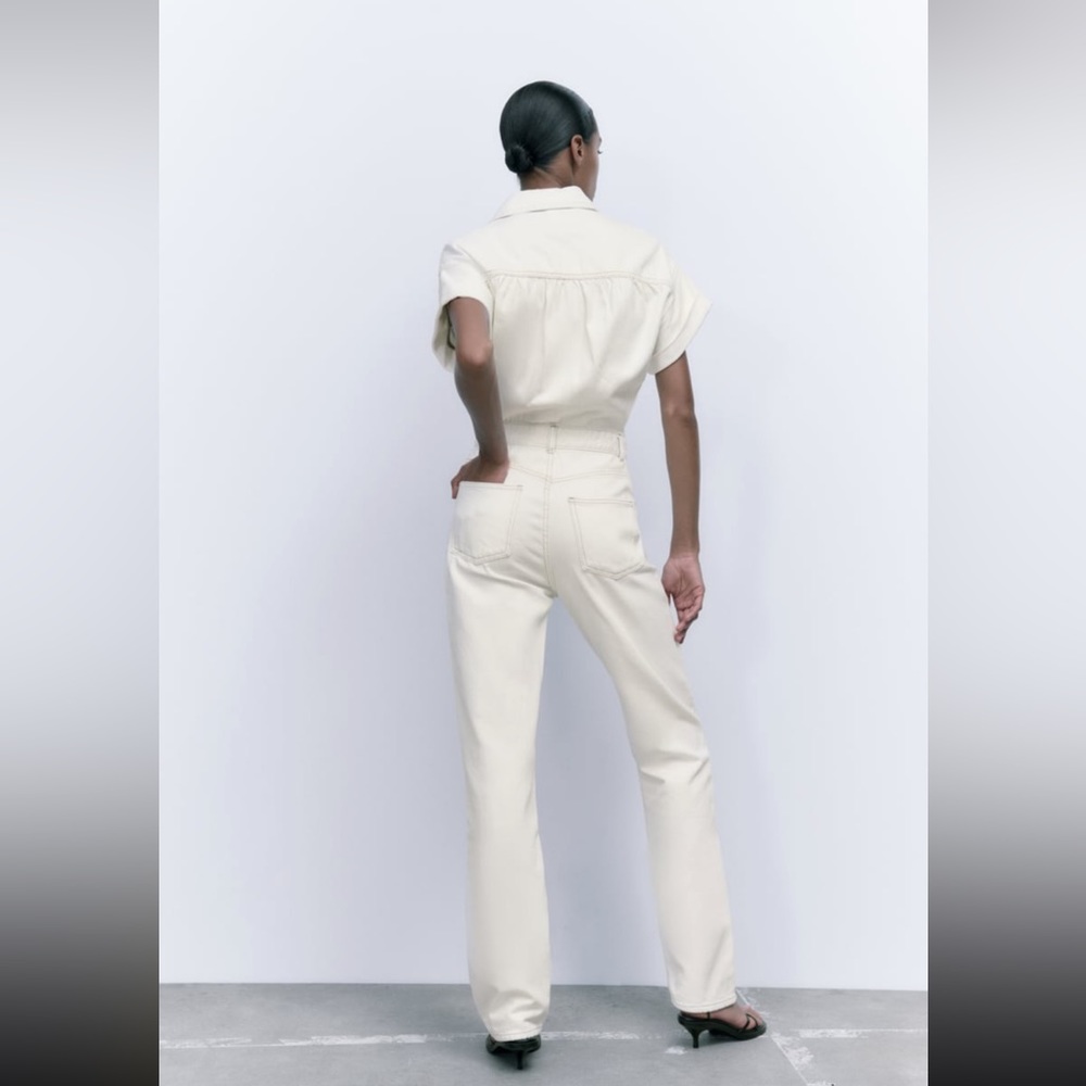 LONG DENIM JUMPSUIT - OYSTER WHITE - Picture 6 of 10